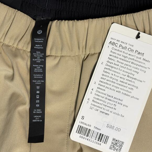NWT Lululemon ABC Warpstreme Slim-Fit Pull-On Pant Trench Size Small Retail $98 - Picture 5 of 7